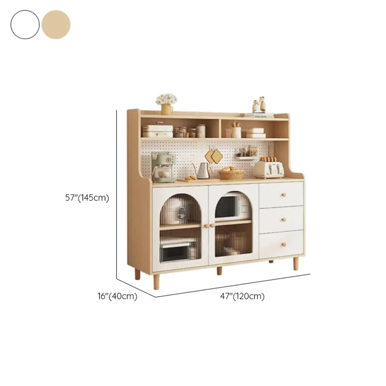 Kitchen Natural Wood Open Shelving 3-Drawer Sideboard Image - 27