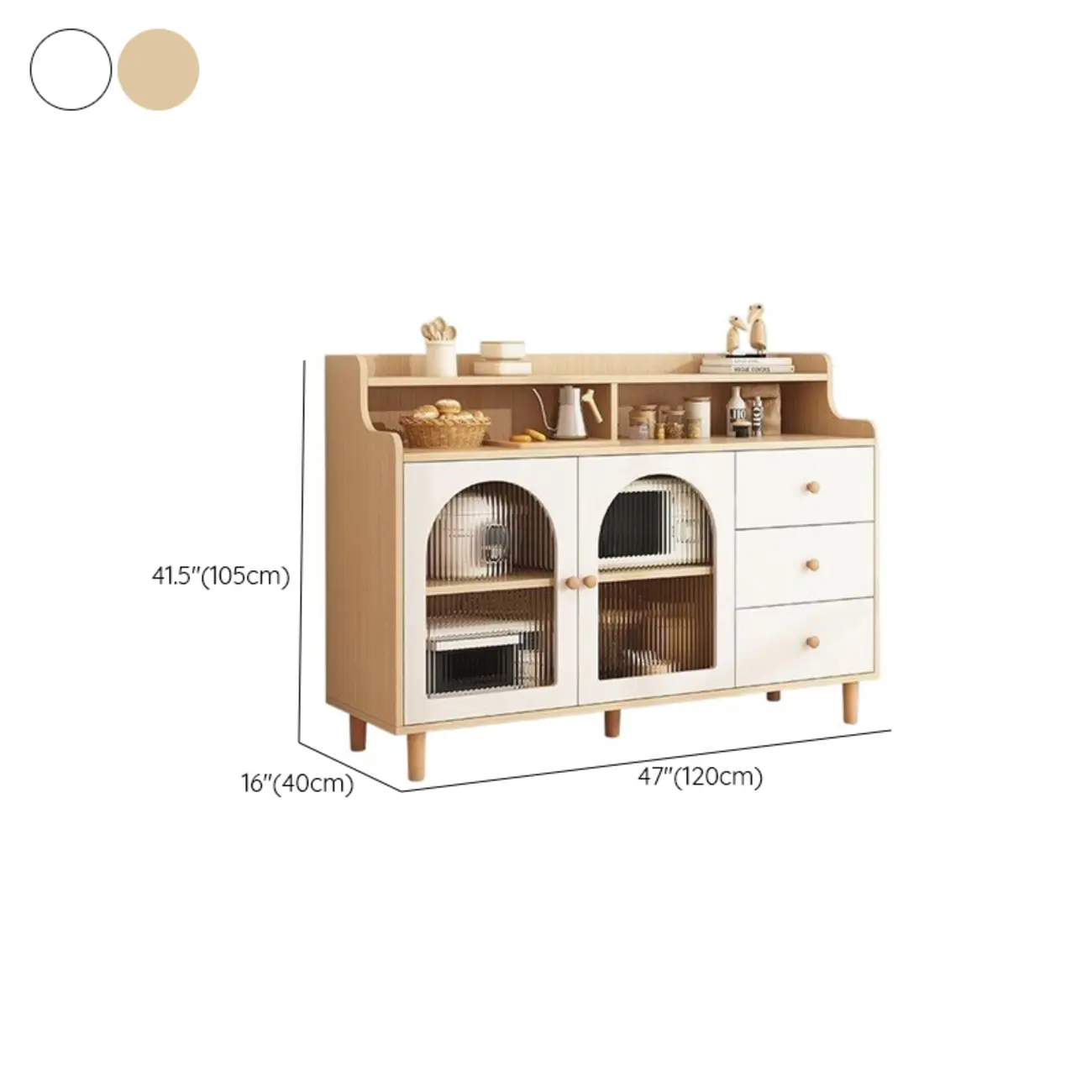 Kitchen Natural Wood Open Shelving 3-Drawer Sideboard Image - 33 | homeyfad