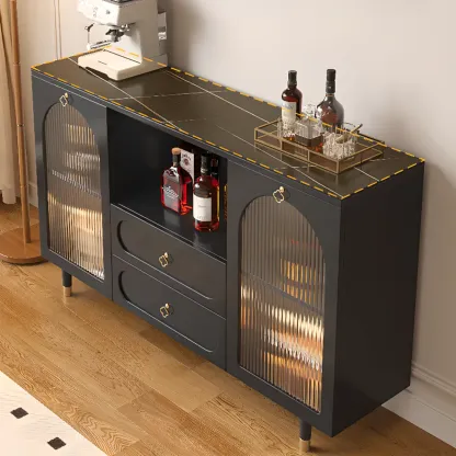 Modern Wooden 2-Drawer Open Shelving Buffet Cabinet Image - 4