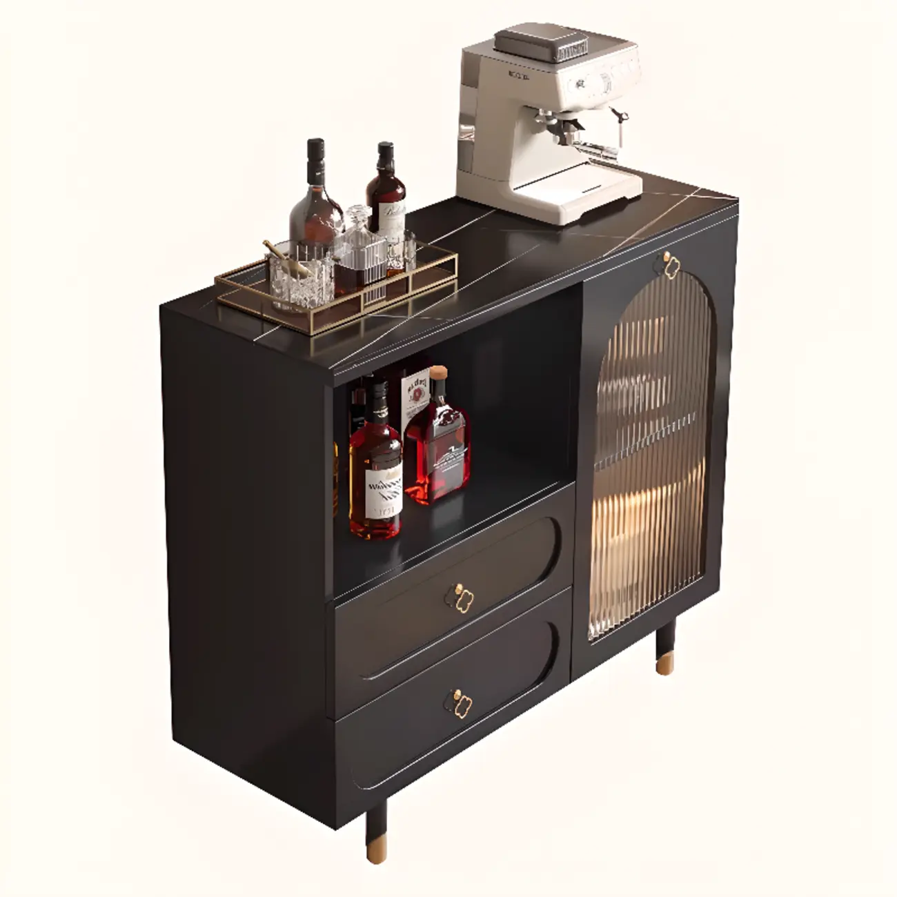 Modern Wooden 2-Drawer Open Shelving Buffet Cabinet Image - 7 | homeyfad