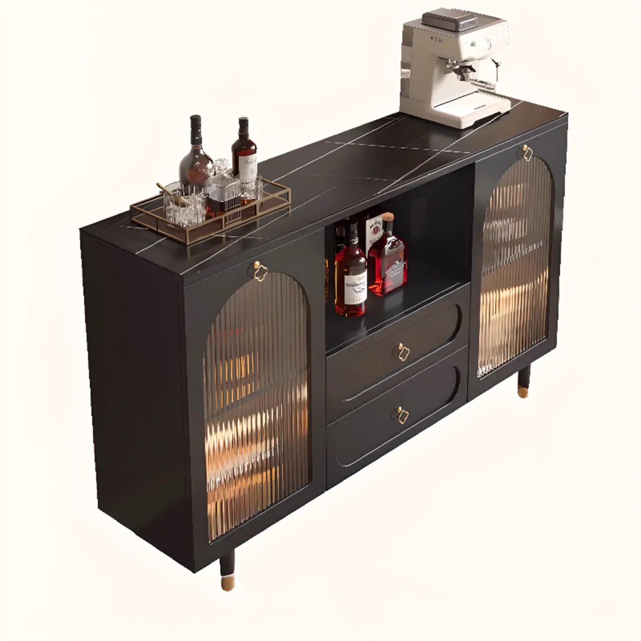 Modern Wooden 2-Drawer Open Shelving Buffet Cabinet Image - 11 | homeyfad