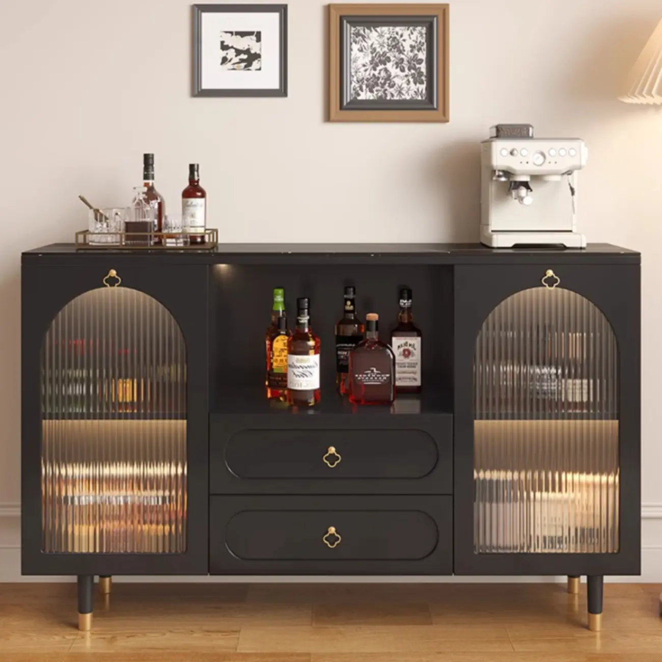 Modern Wooden 2-Drawer Open Shelving Buffet Cabinet Image - 1 | homeyfad