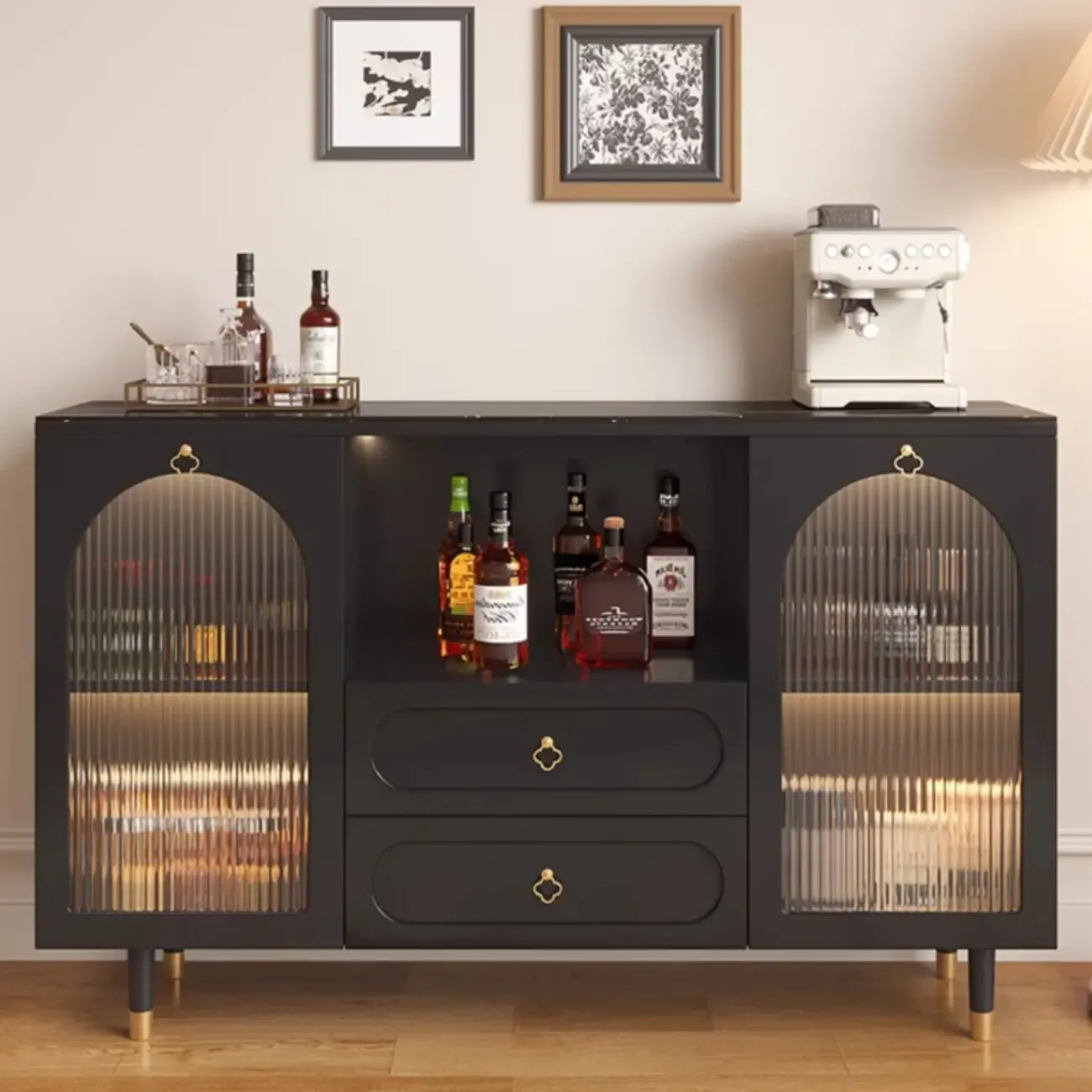 Modern Wooden 2-Drawer Open Shelving Buffet Cabinet Image - 1