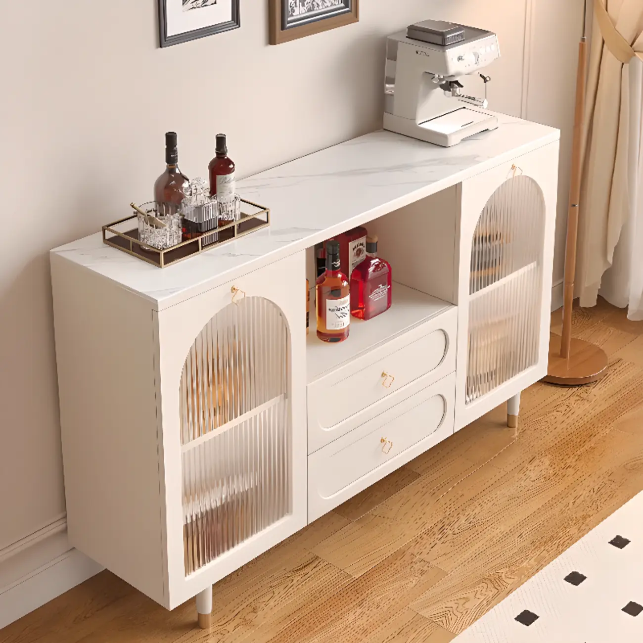 Modern Wooden 2-Drawer Open Shelving Buffet Cabinet Image - 2 | homeyfad