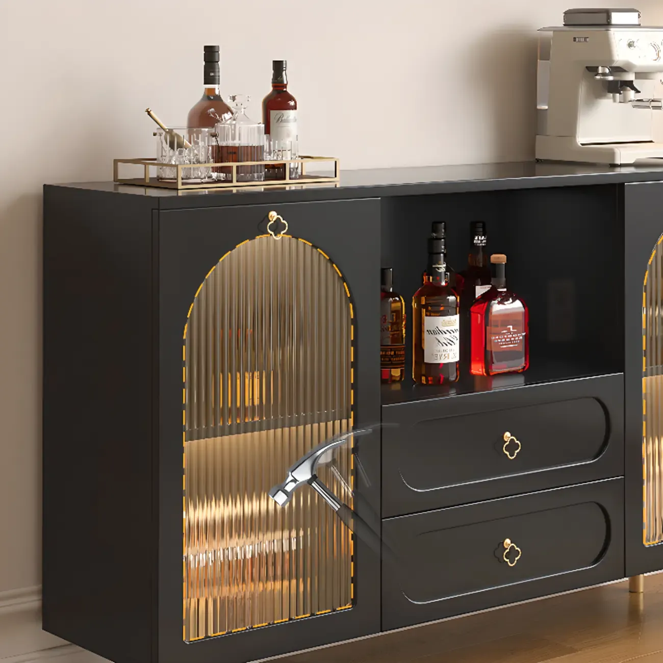 Modern Wooden 2-Drawer Open Shelving Buffet Cabinet Image - 9