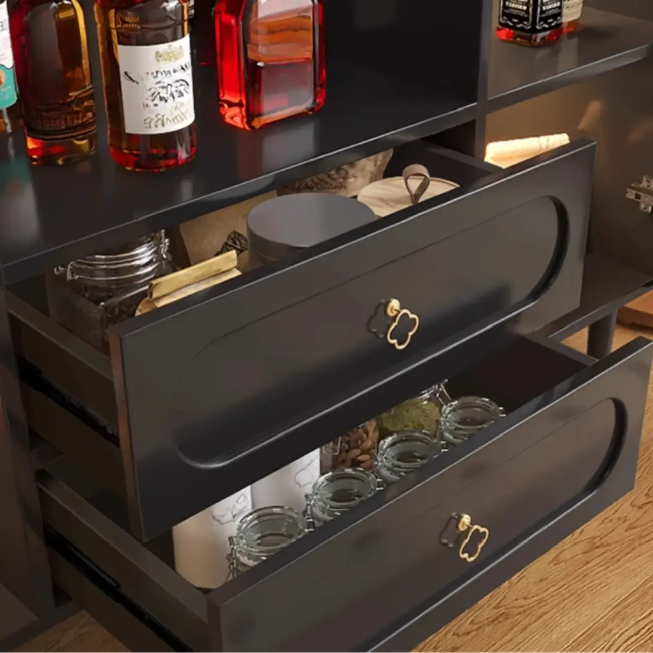 Modern Wooden 2-Drawer Open Shelving Buffet Cabinet Image - 8