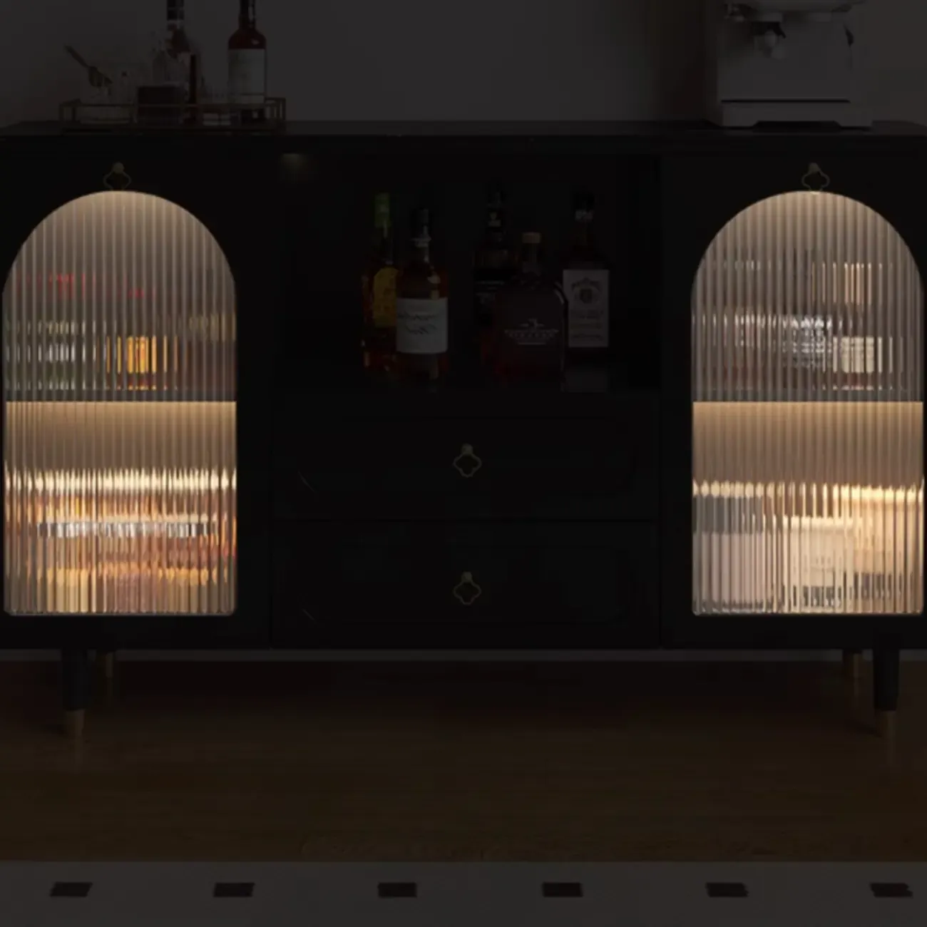 Modern Wooden 2-Drawer Open Shelving Buffet Cabinet Image - 10