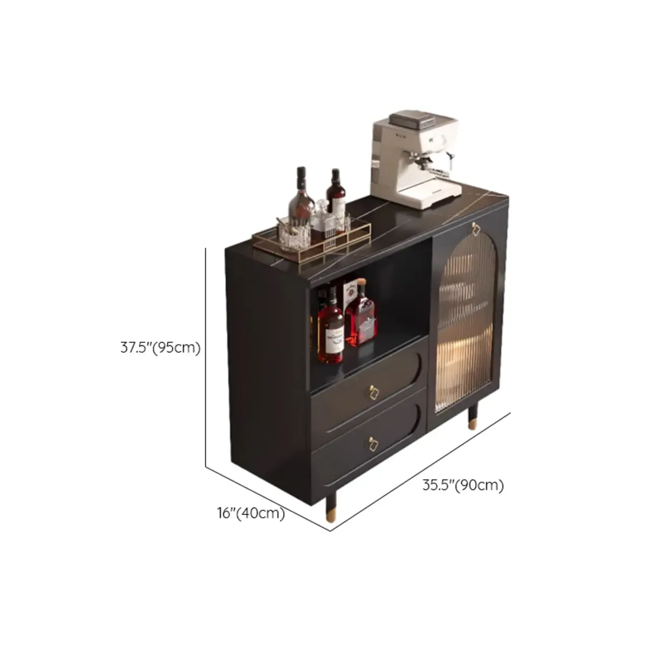 Modern Wooden 2-Drawer Open Shelving Buffet Cabinet #size