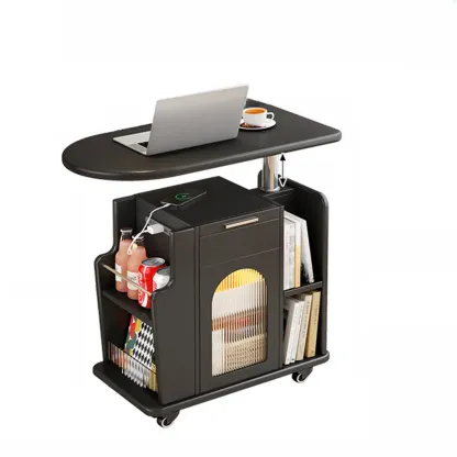 Adjustable White Wood Multi-Functional Side Table with Wheels Image - 12