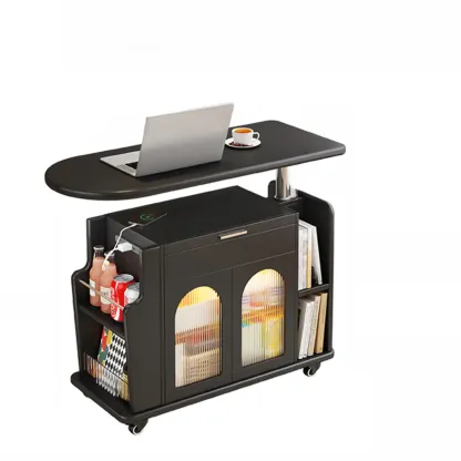 Adjustable White Wood Multi-Functional Side Table with Wheels Image - 13