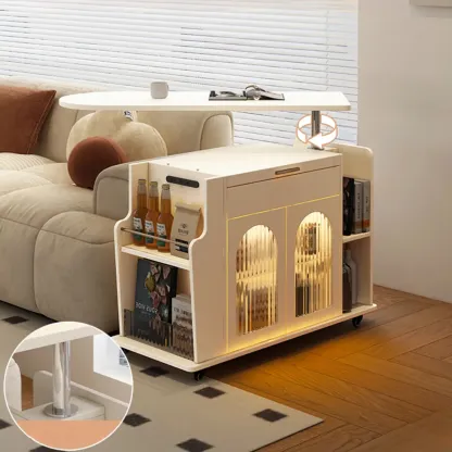 Adjustable White Wood Multi-Functional Side Table with Wheels Image - 2