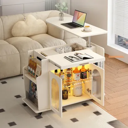 Adjustable White Wood Multi-Functional Side Table with Wheels Image - 5