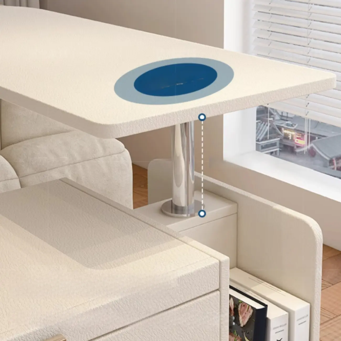 Adjustable White Wood Multi-Functional Side Table with Wheels Image - 9 | homeyfad