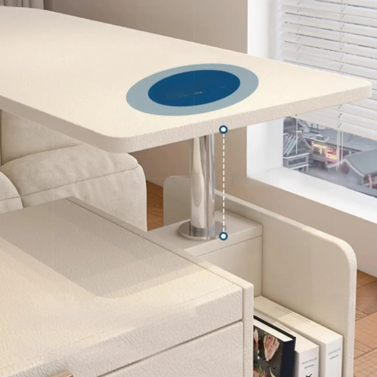 Adjustable White Wood Multi-Functional Side Table with Wheels Image - 9