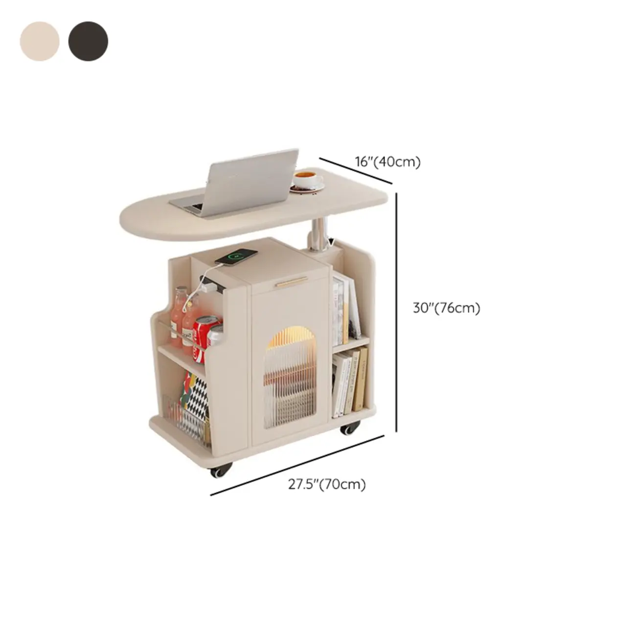 Adjustable White Wood Multi-Functional Side Table with Wheels #size | homeyfad
