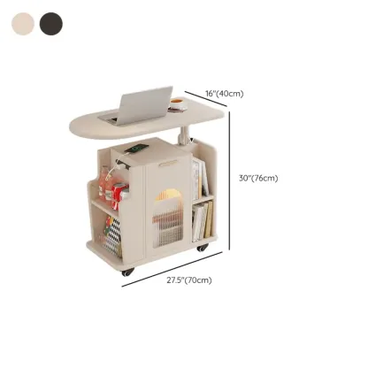 Adjustable White Wood Multi-Functional Side Table with Wheels #size