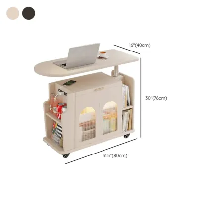 Adjustable White Wood Multi-Functional Side Table with Wheels Image - 15