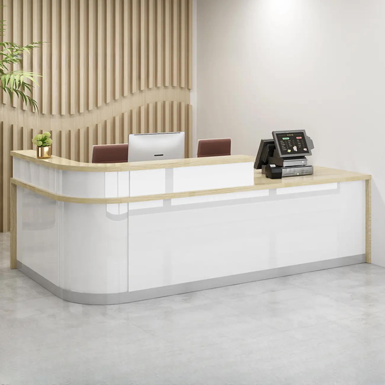 Multi-functional Modern White L-Shaped Reception Desk Image - 2 | homeyfad