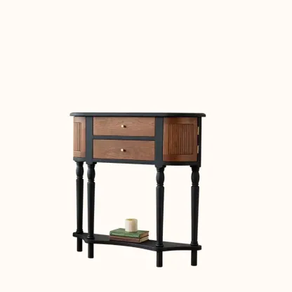 Natural Wood Live Edge Entrance Table with 2 Cabinets and 3 Shelves Image - 10