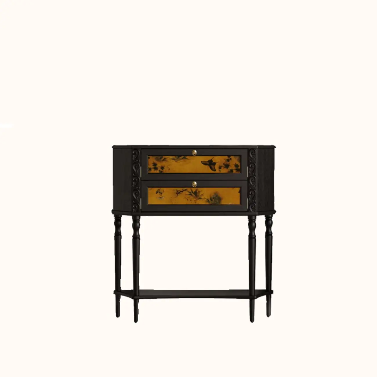 Natural Wood Live Edge Entrance Table with 2 Cabinets and 3 Shelves Image - 11 | homeyfad