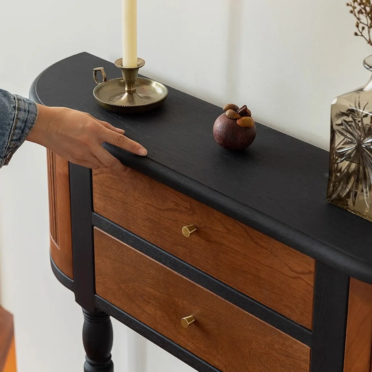 Natural Wood Live Edge Entrance Table with 2 Cabinets and 3 Shelves Image - 3 | homeyfad