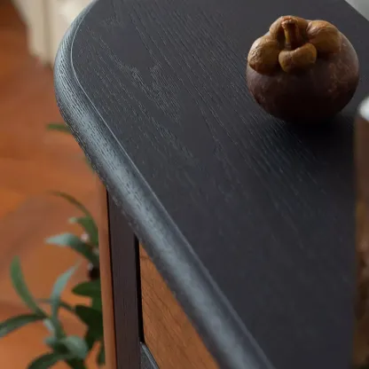 Natural Wood Live Edge Entrance Table with 2 Cabinets and 3 Shelves Image - 5