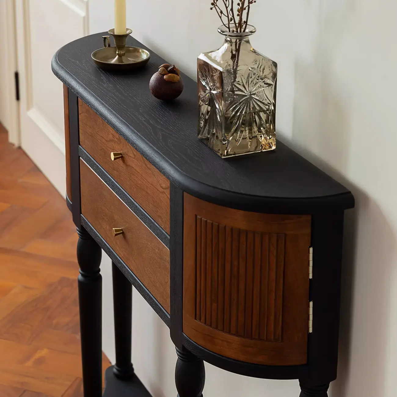 Natural Wood Live Edge Entrance Table with 2 Cabinets and 3 Shelves Image - 8 | homeyfad