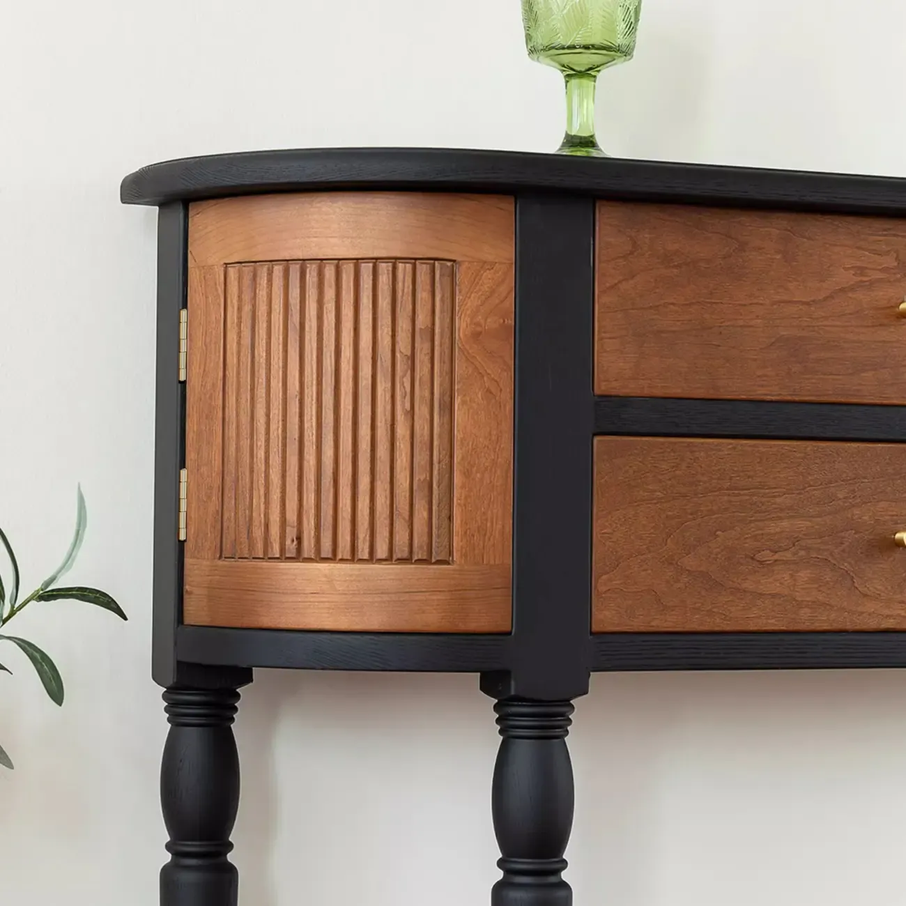 Natural Wood Live Edge Entrance Table with 2 Cabinets and 3 Shelves Image - 7