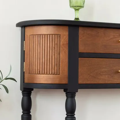 Natural Wood Live Edge Entrance Table with 2 Cabinets and 3 Shelves Image - 7