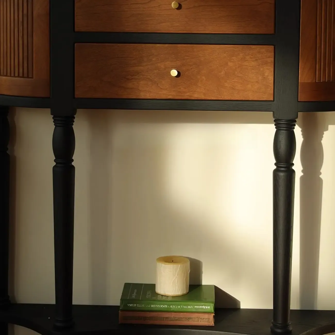 Natural Wood Live Edge Entrance Table with 2 Cabinets and 3 Shelves Image - 6