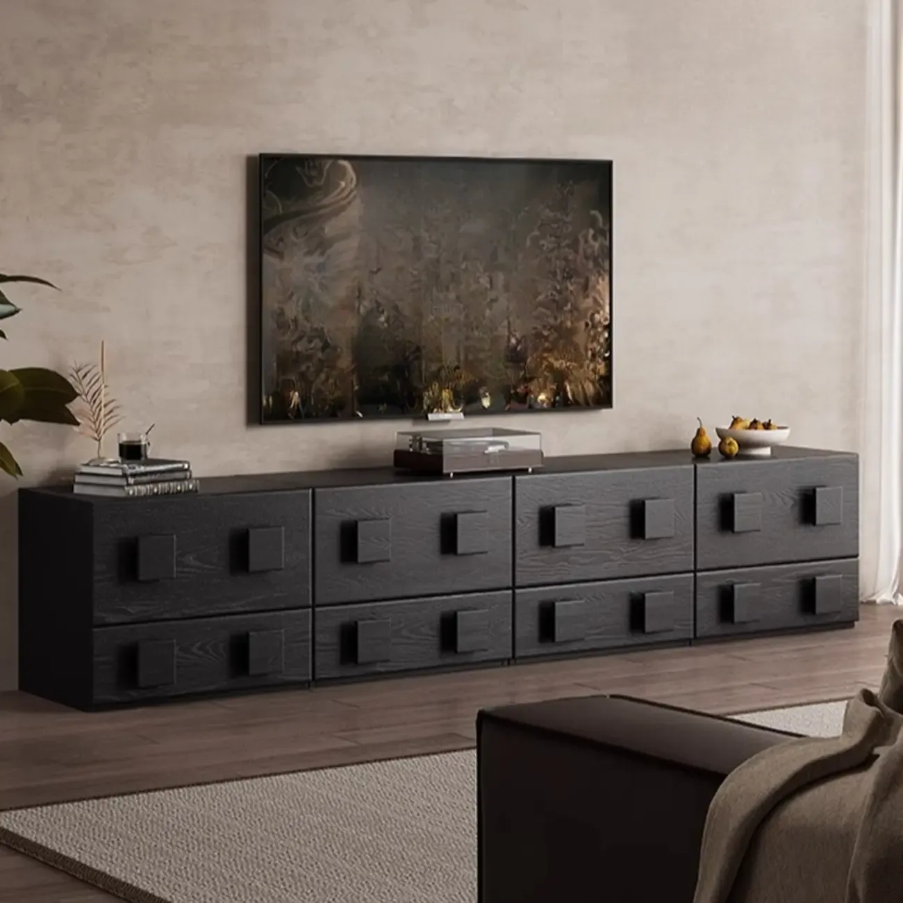 Living Room Brown 2-Tier Rectangular Wooden TV Stand Image - 4