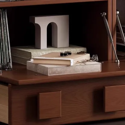 Living Room Brown 2-Tier Rectangular Wooden TV Stand Image - 6