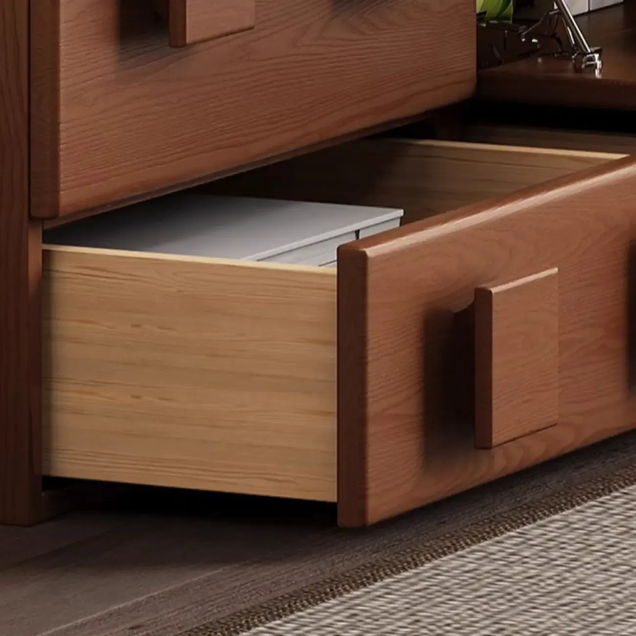 Living Room Brown 2-Tier Rectangular Wooden TV Stand Image - 8