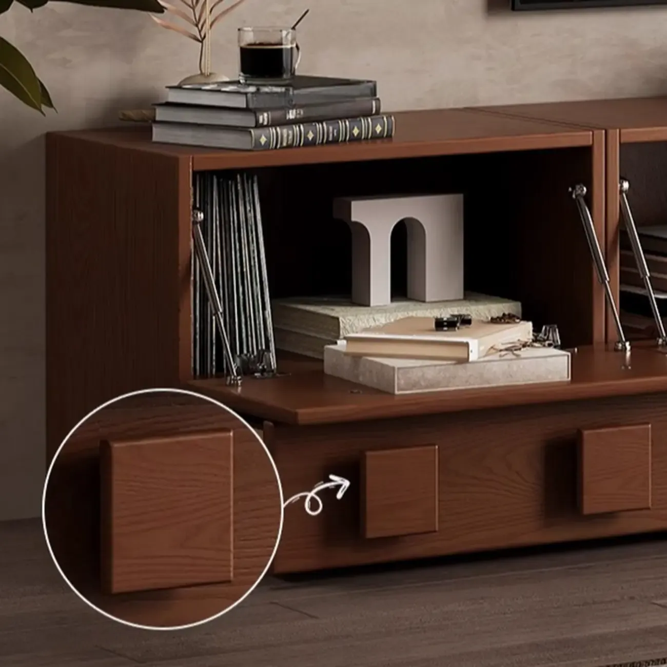 Living Room Brown 2-Tier Rectangular Wooden TV Stand Image - 9