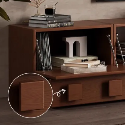 Living Room Brown 2-Tier Rectangular Wooden TV Stand Image - 9