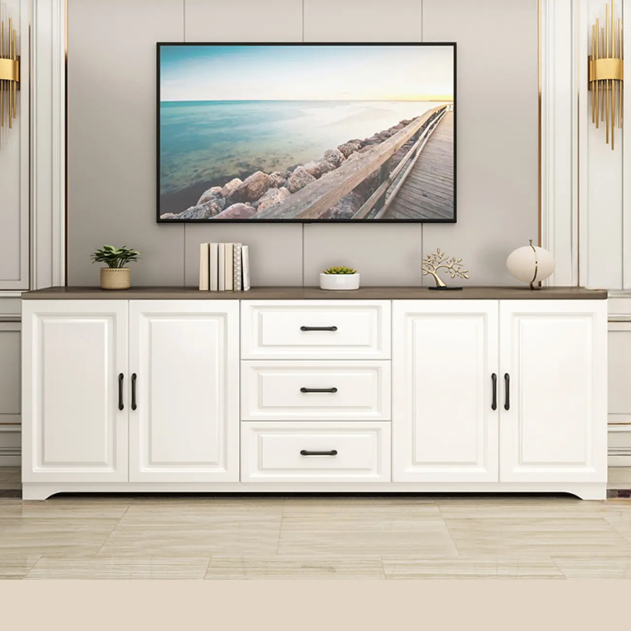 Modern Rectangular White 3-Drawer Wooden TV Stand | homeyfad