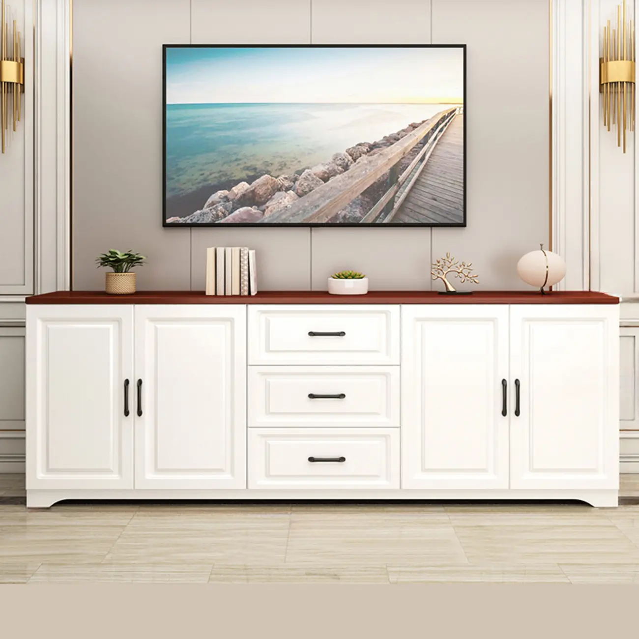 Modern Rectangular White 3-Drawer Wooden TV Stand | homeyfad