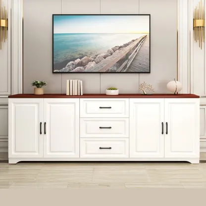 Modern Rectangular White 3-Drawer Wooden TV Stand