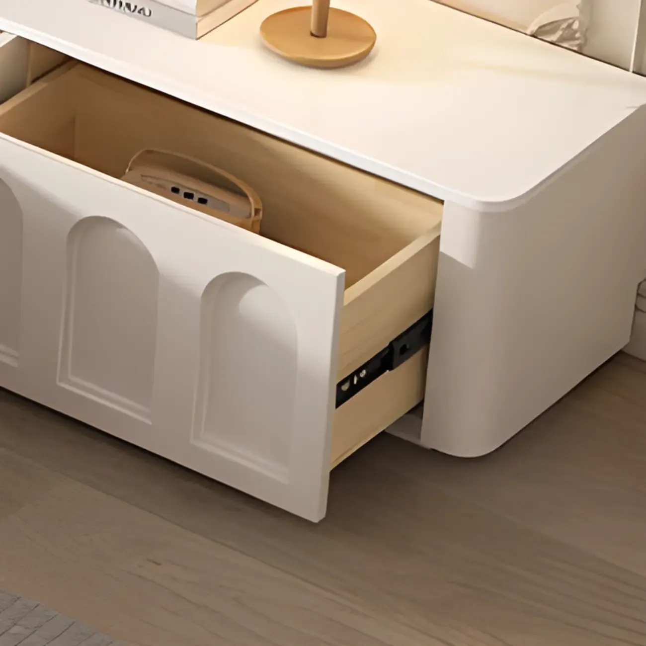 White Modern Long Wooden TV Stand with Drawers Image - 4