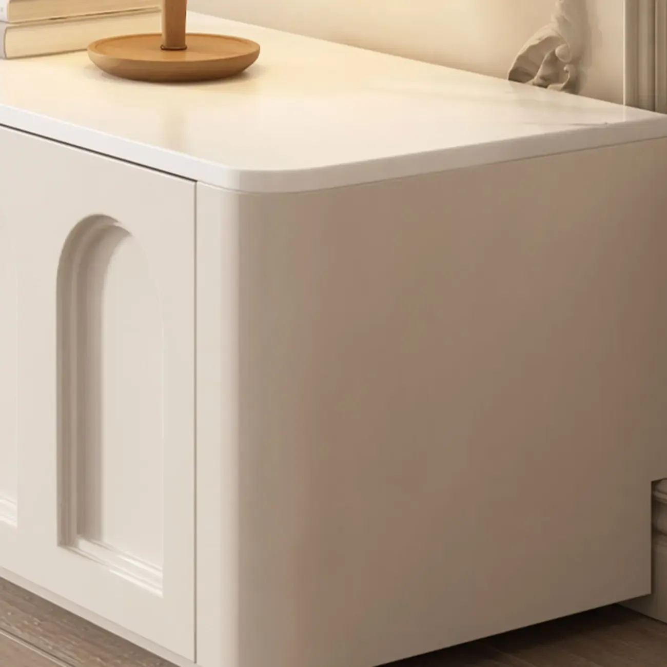 White Modern Long Wooden TV Stand with Drawers Image - 8