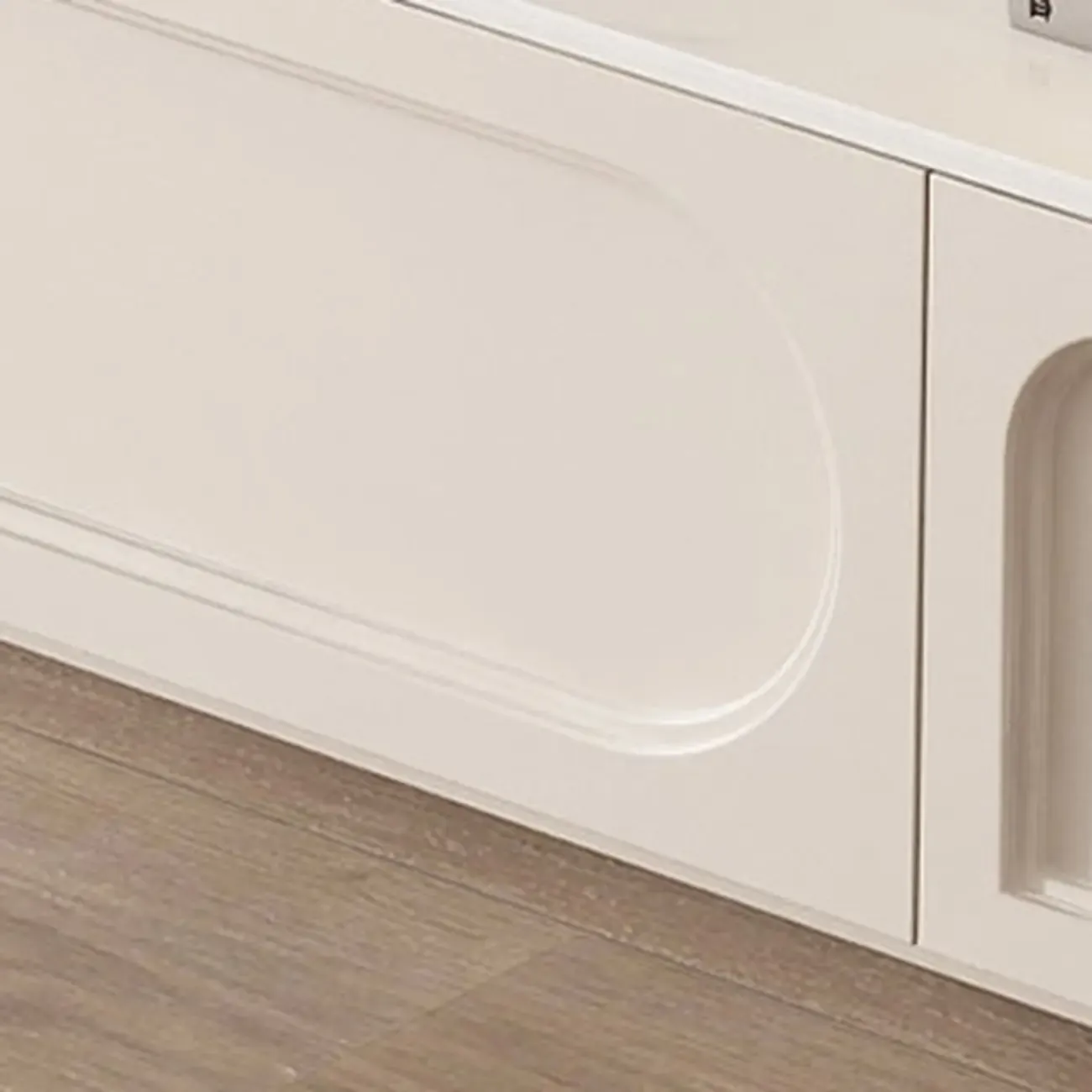 White Modern Long Wooden TV Stand with Drawers Image - 9