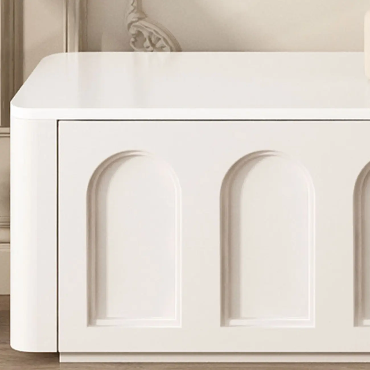 White Modern Long Wooden TV Stand with Drawers Image - 6 | homeyfad