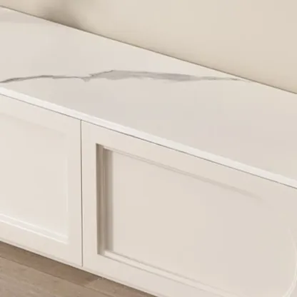 White Modern Long Wooden TV Stand with Drawers Image - 7