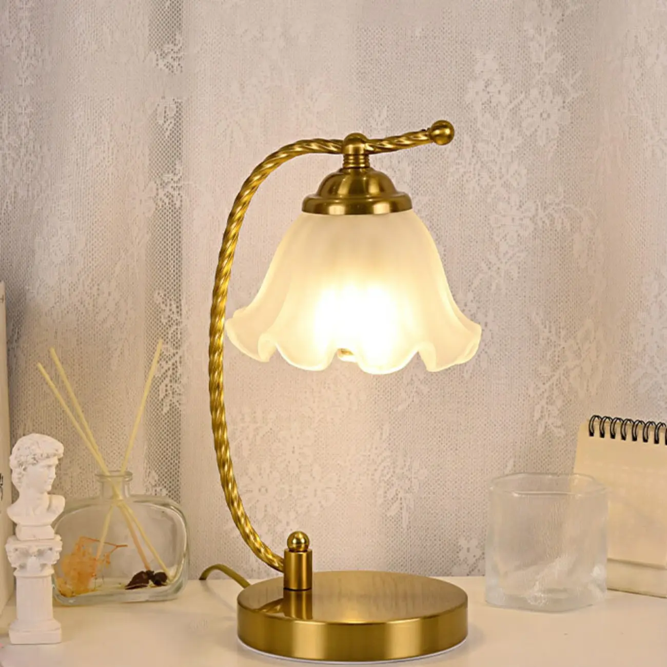 Gold Flower Kids Lamp Frosted Glass LED for Bedroom Image - 2 | homeyfad