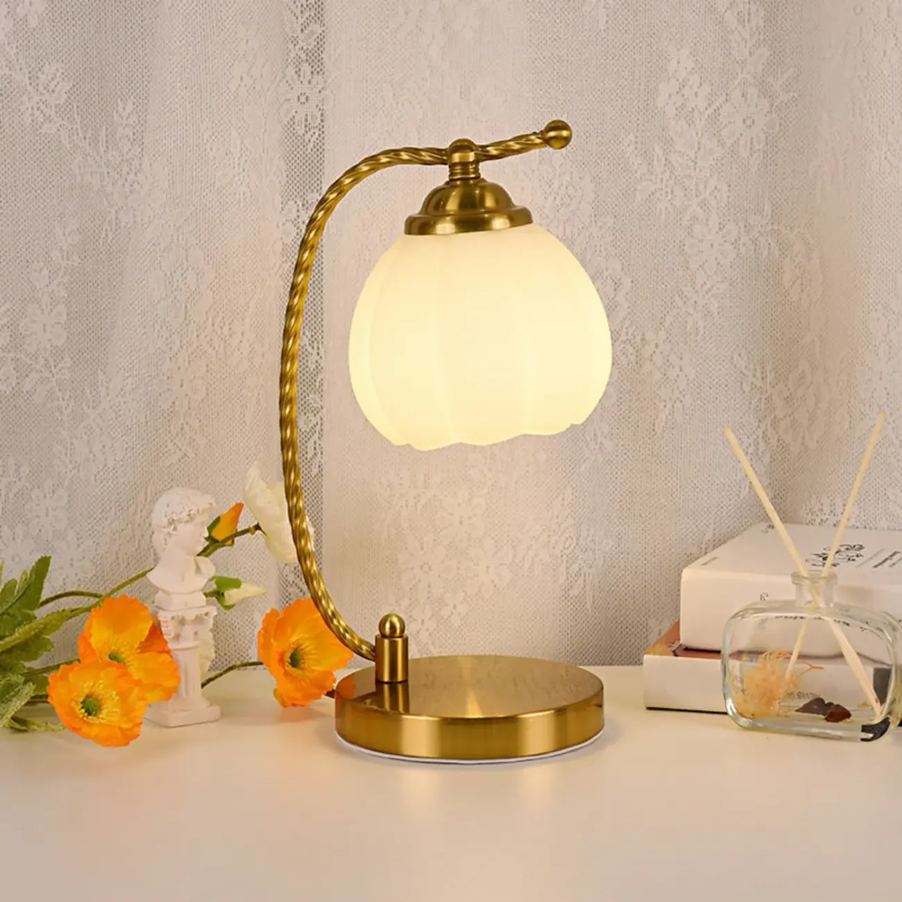 Gold Flower Kids Lamp Frosted Glass LED for Bedroom Image - 3