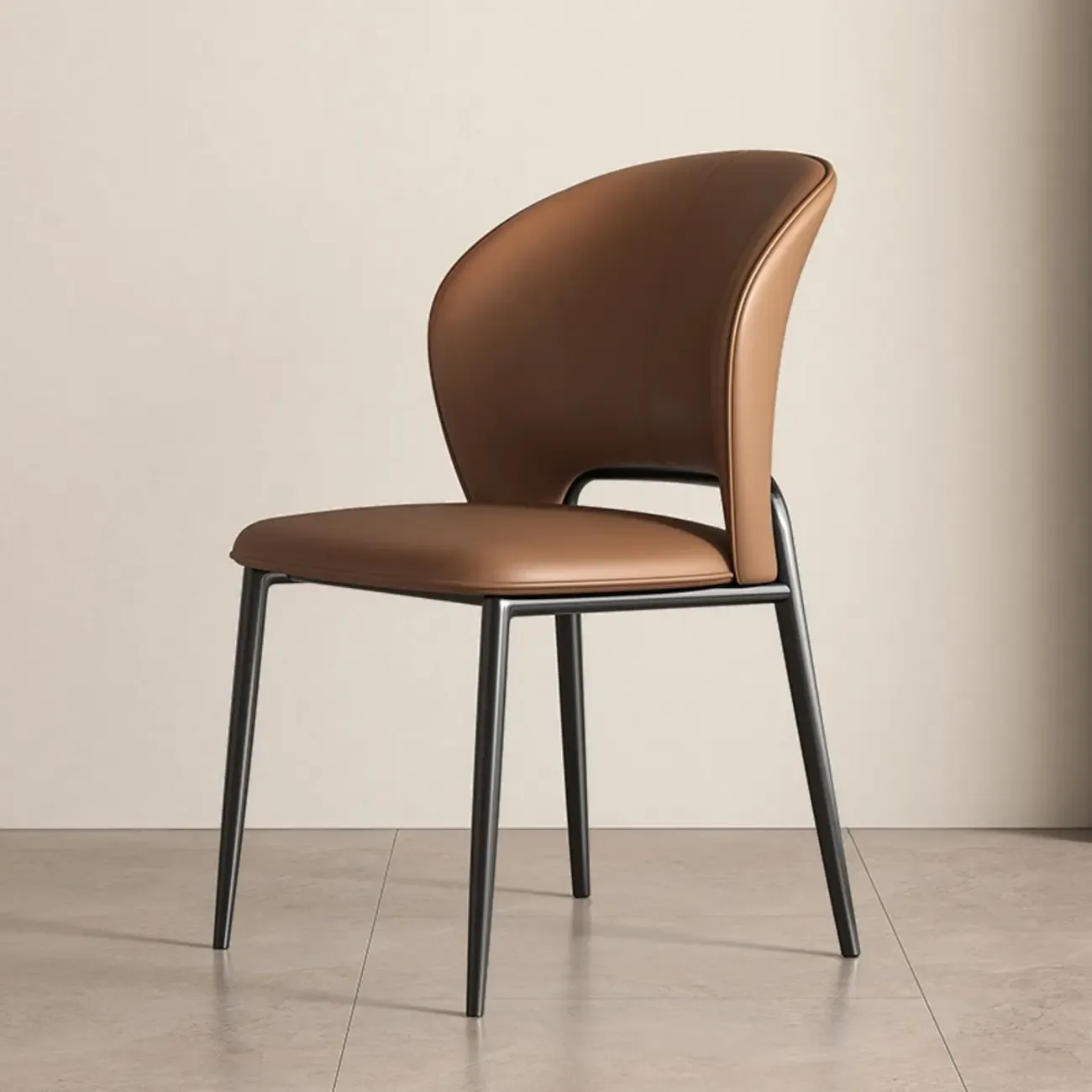 Modern Faux Leather Curved Low Back Dining Chair Image - 11