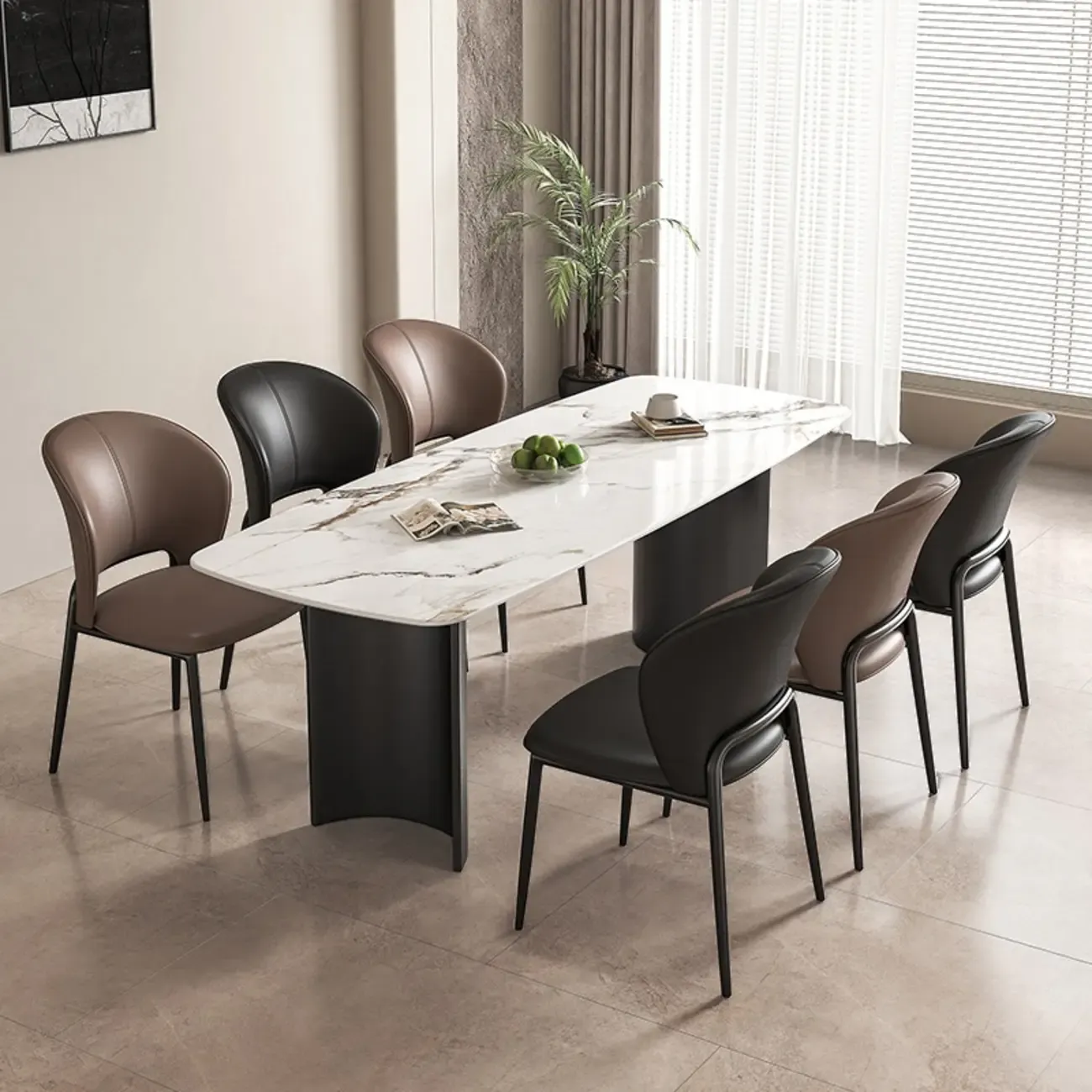 Modern Faux Leather Curved Low Back Dining Chair Image - 3