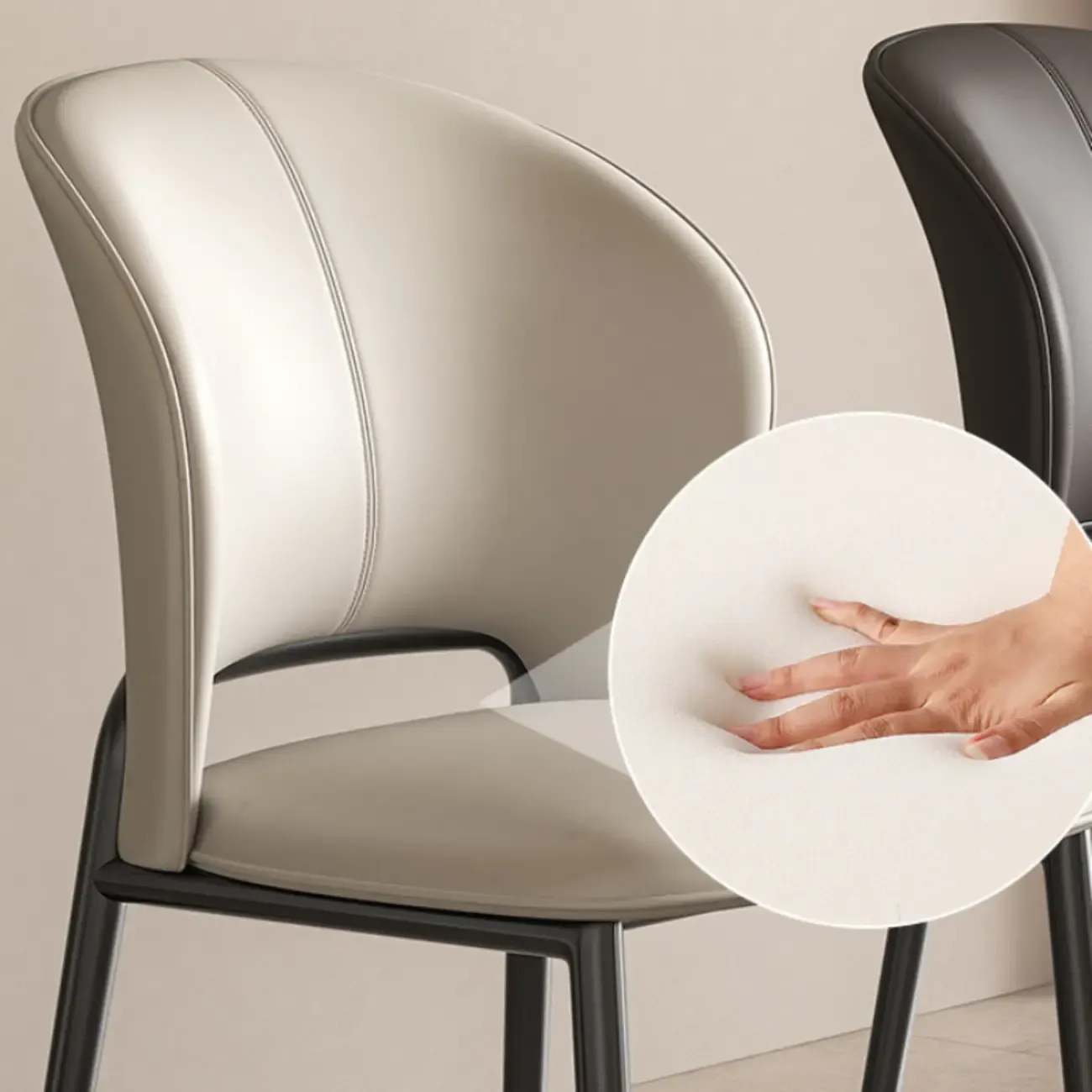 Modern Faux Leather Curved Low Back Dining Chair Image - 5