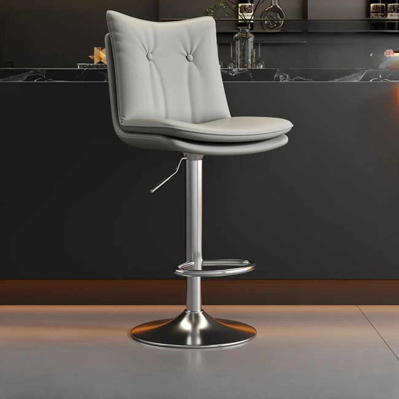 Adjustable Leather Low Back Swivel Bar Stools with Footrest Image - 7