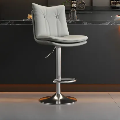 Adjustable Leather Low Back Swivel Bar Stools with Footrest Image - 7